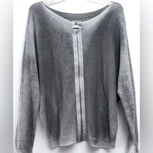 Gigi Moda Elegant Women's Ombré Gray Argentina Sweater, Metallic Thread & Zipper